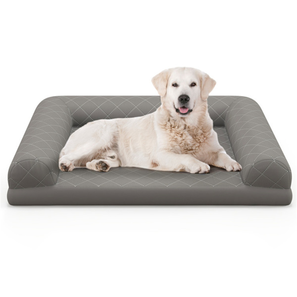  36" Orthopedic Dog Bed,Egg-Foam Dog Crate Bed with 3-Side Bolster and Removable Washable Bed Cover,Grey