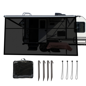 RV Awning Shade Screen with Zipper 14\\' x 8\\' - Black Mesh UV Blocker Sun Shade Complete Kits for Motorhome Camper Travel Trailer Canopy