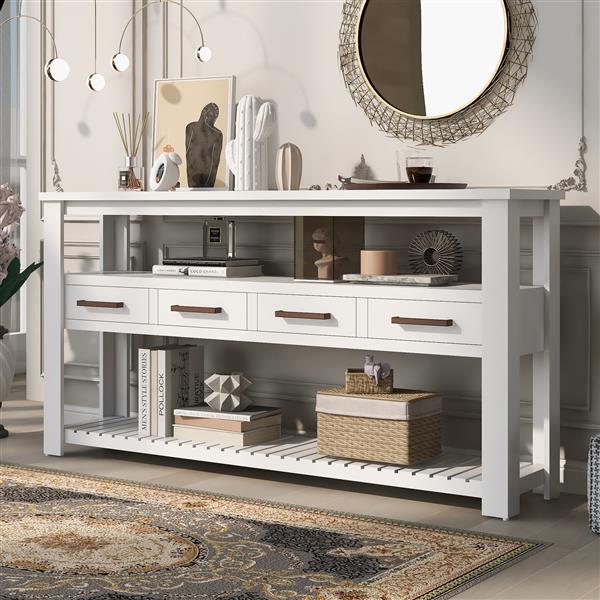 62.2'' Modern Console Table Sofa Table for Living Room with 4 Drawers and 2 Shelves