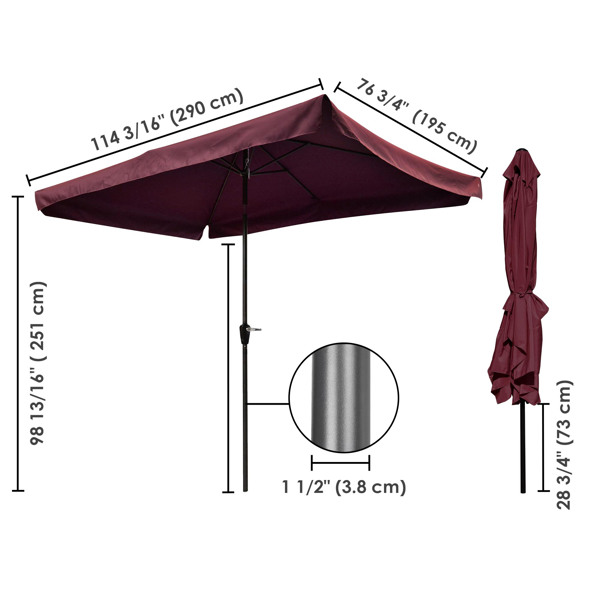 6.5x10 ft Rectangular Patio Umbrellas Outdoor Market Umbrella with Push Button Tilt and Crank, Table Umbrella Sturdy Ribs UV Protection Waterproof for Pool Garden Backyard Deck（no shipping on weekends