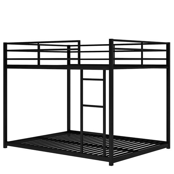 Full over Full Metal Bunk Bed, Low Bunk Bed with Ladder, Black