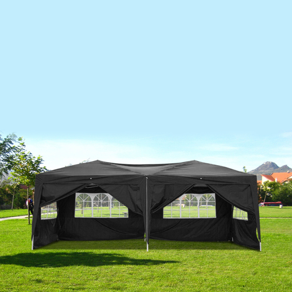 3 x 6m Four Windows Practical Waterproof Folding Tent Black 