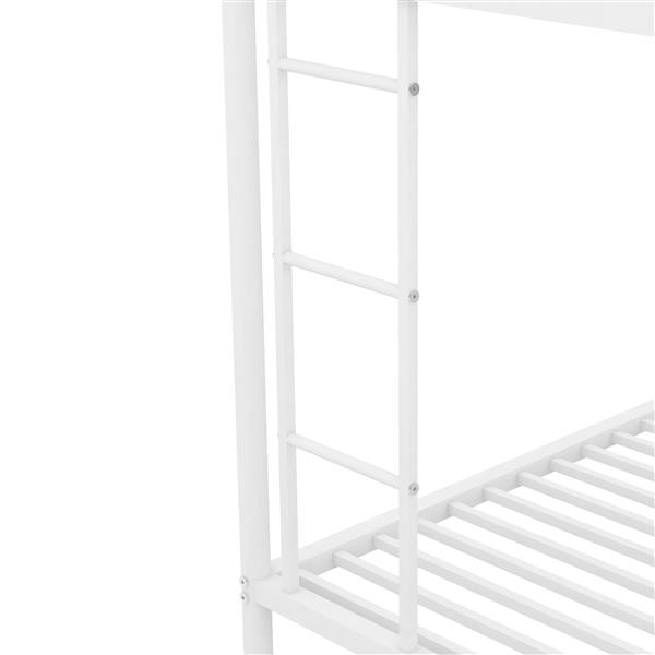 Twin over Full Bed with Sturdy Steel Frame, Bunk Bed with Twin Size Trundle, Two-Side Ladders, White