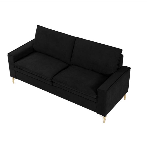 Black, Velvet Cloth Indoor Double Sofa With Metal Feet, 78.54"*31.69"*38.18"