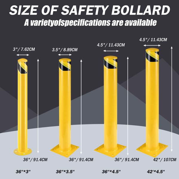 Safety Bollard Post, 107cm Height Steel Bollards, 11.4cm Diameter Parking Bollard, Yellow Powder Coated Safety Parking Barrier Post, for Traffic Sensitive Areas, 3PCS 