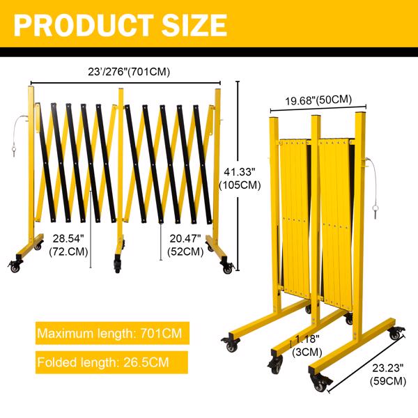 Metal Expandable Barricade, 7m Retractable Fence Outdoor, Mobile Safety Barrier Gate, Easily Assembled Expanding Gate with Casters, Collapsible Accordion Barricade Gate Outdoor 