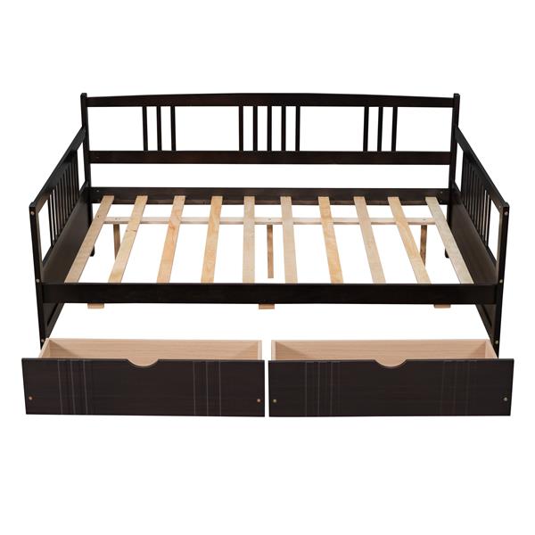 Full Size Daybed Wood Bed with Two Drawers,Espresso