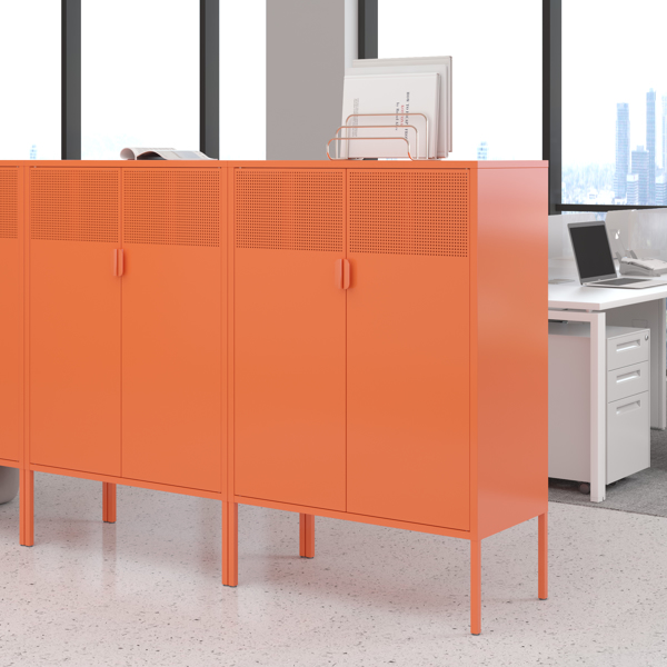 Steel lockers, adjustable laminates, side cabinets, shoe cabinets, lockers orange