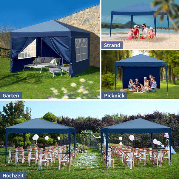 3 x 3m Two Doors & Two Windows Practical Waterproof Right-Angle Folding Tent Blue