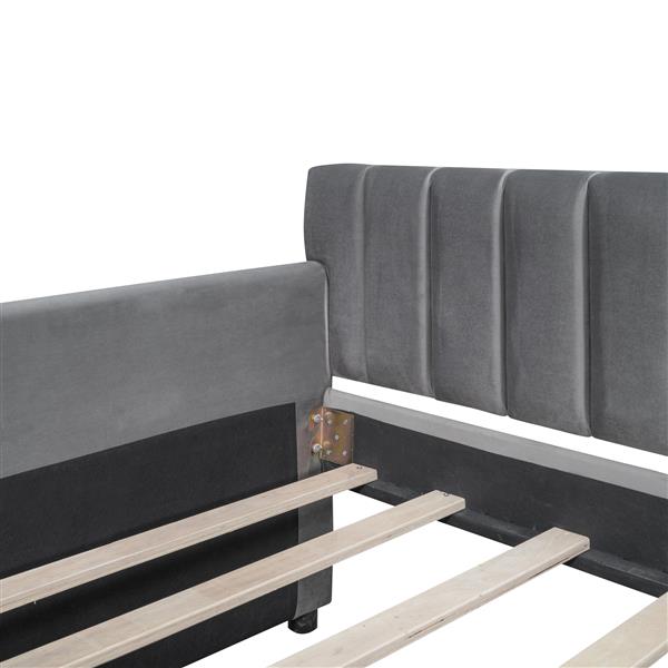 Twin Size Upholstered daybed with Drawers, Wood Slat Support, Gray