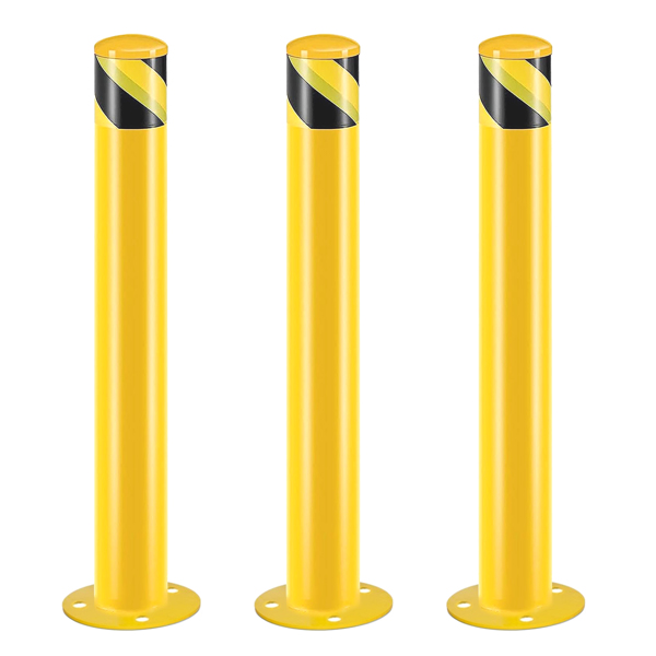 Safety Bollard Post, 42 Inch Height Steel Bollards, 3.5 Inch Diameter Parking Bollard, Yellow Powder Coated Safety Parking Barrier Post, for Traffic Sensitive Areas, 3PCS 