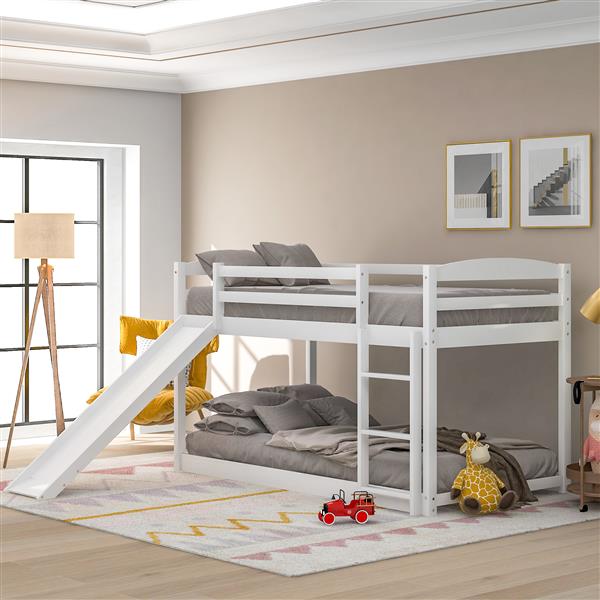 Twin over Twin Bunk Bed with Convertible Slide and Ladder , White