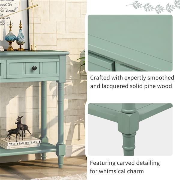 Series Console Table Traditional Design with Two Drawers and Bottom Shelf Acacia Mangium (Retro blue)