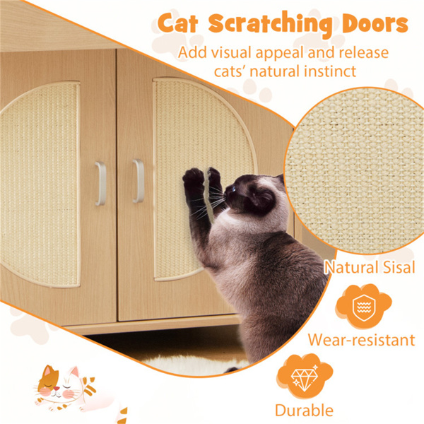 26.5" Multipurpose Cat Litter Box Enclosure with Sisal Scratching Doors and Storage Living Room Cabinet