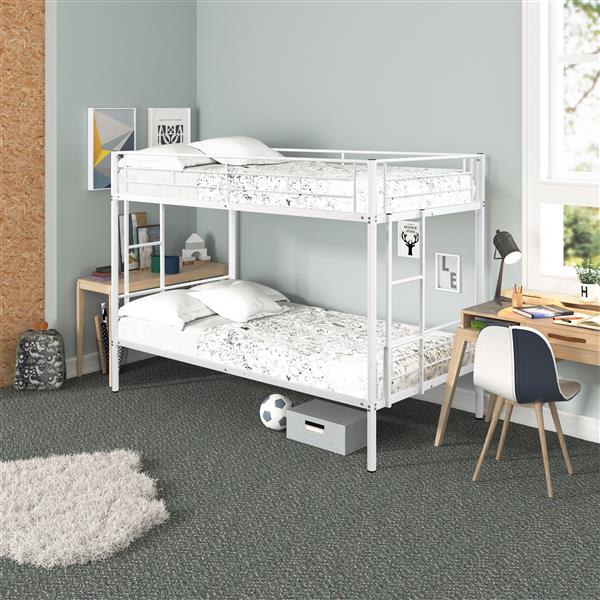 Metal  Bunk Bed/ Heavy-duty Sturdy Metal/ Noise Reduced Design/ Safety Guardrail/ 2 Side Ladders/ CPC Certified/ No Box Spring Needed