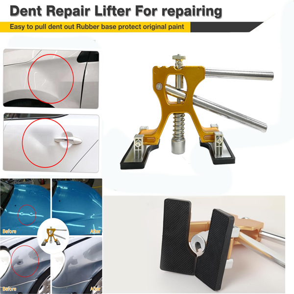 Automotive Dent Remover Kit - Dent Removal Tool Adjustable Width Gold lifter and glue gun for auto body Motorcycle refrigerator and Ding Hail Dent removal (Gold lifter and glue gun)