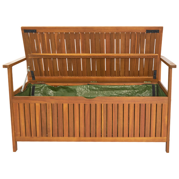 Wooden Outdoor Storage Bench Large Deck Box, Entryway Storage Bench with Inner Waterproof Dustproof Lining for Patio Garden Balcony Yard, Natural Wood Color