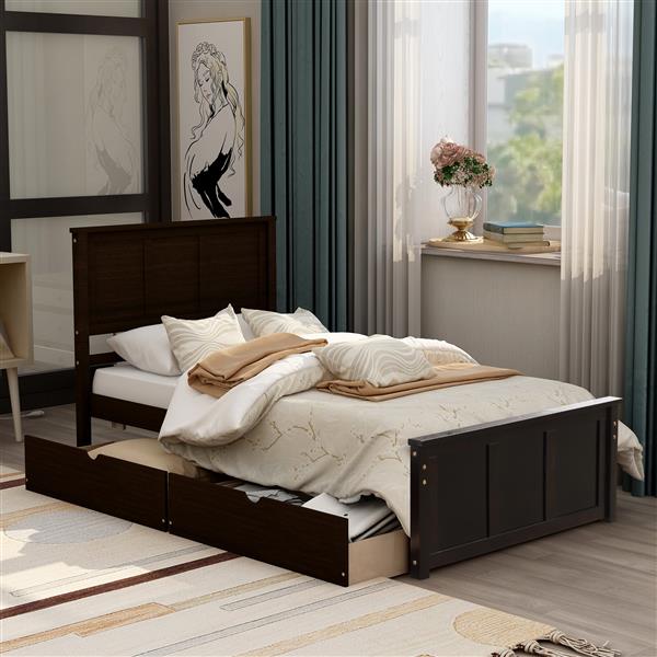 Platform Storage Bed, 2 drawers with wheels, Twin Size Frame, Espresso