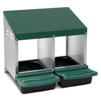 2 Compartment Roll Out Chicken Nesting Box with Plastic Basket, Egg Nest Box Chicken Laying Box Hens Chicken Coop Box, Green