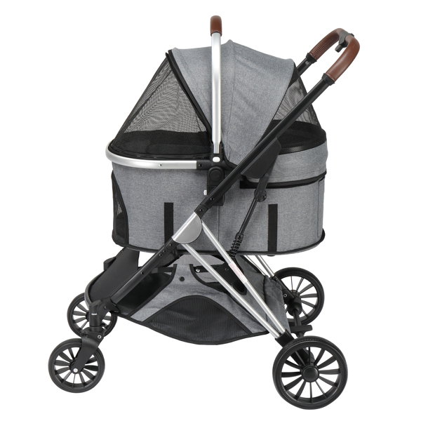 Pet Stroller 3 in 1, Folding Lightweight Dog Stroller with Detachable Carrier & Storage Basket, 4 Wheels Travel Stroller for Puppies Doggies Kitties, Grey