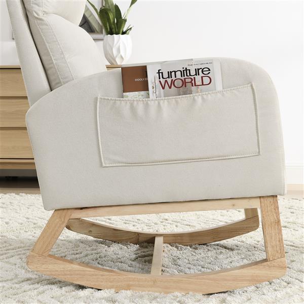 [Video]  27.6"W Modern Accent High Backrest Living Room Lounge Arm Rocking Chair, Two Side Pocket