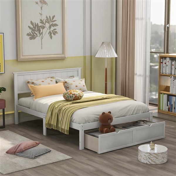 Full Size Platform Bed with Under-bed Drawers, White