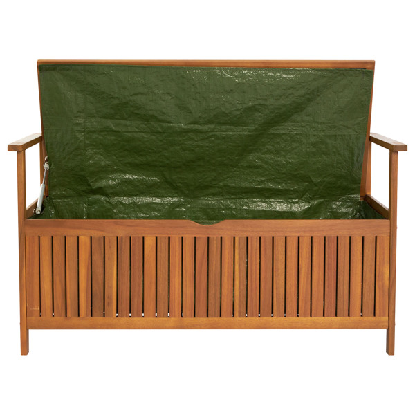 Wooden Outdoor Storage Bench Large Deck Box, Entryway Storage Bench with Inner Waterproof Dustproof Lining for Patio Garden Balcony Yard, Natural Wood Color