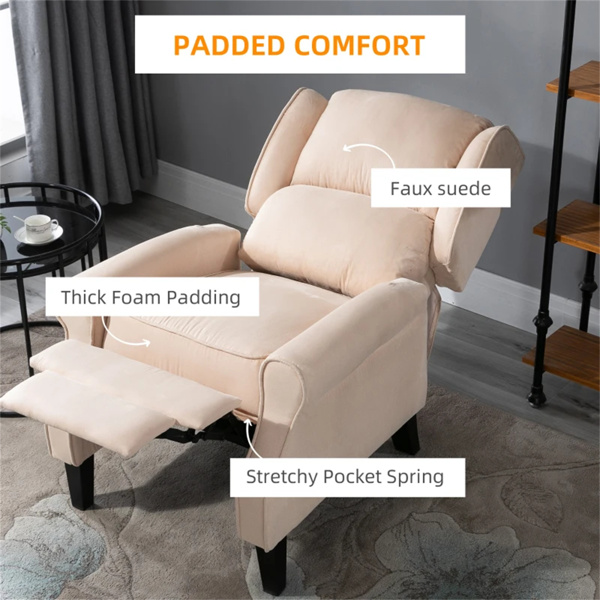 Cream White Recliner Chair. Wingback Single Sofa with Vibration Massage, Heat, Push Back