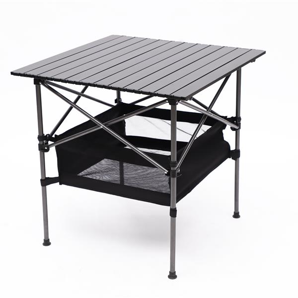 1-piece Folding Outdoor Table with Carrying Bag,Lightweight Aluminum Roll-up Square Table for indoor, Outdoor Camping, Picnics, Beach,Backyard, BBQ, Party, Patio, 27.56X27.56X27.56in, Black