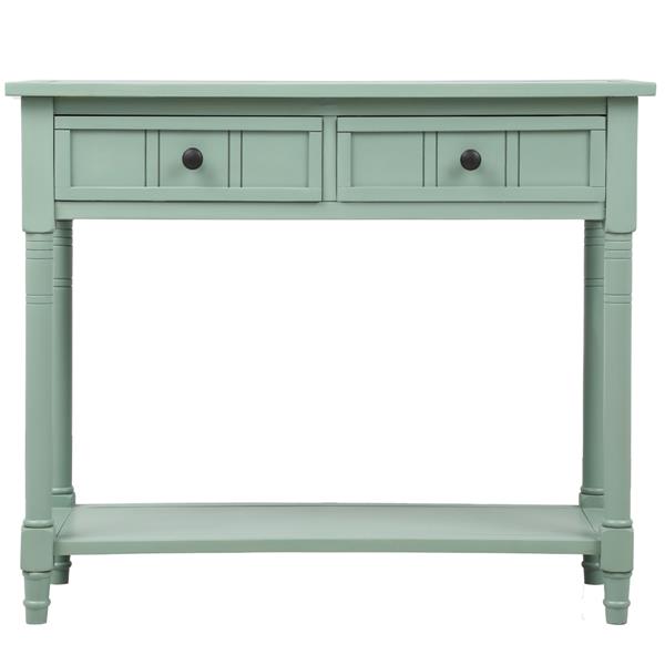 Series Console Table Traditional Design with Two Drawers and Bottom Shelf Acacia Mangium (Retro blue)