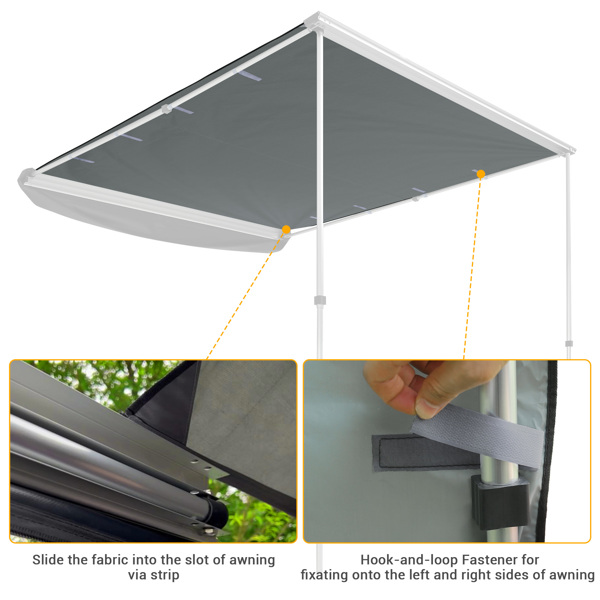 239 x 197cm Canopy for Carside Awning,Rooftop Pullout Ripstop UPF50+ Side Awning, Reinforced Hinges & Poles for Jeep/SUV/Truck/Van only Roof （ No shipping on weekends.）