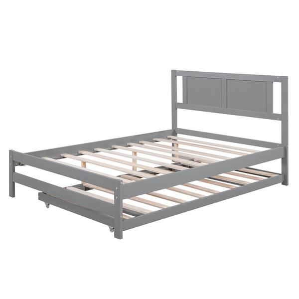 Full Size Platform Bed with Adjustable Trundle,Gray