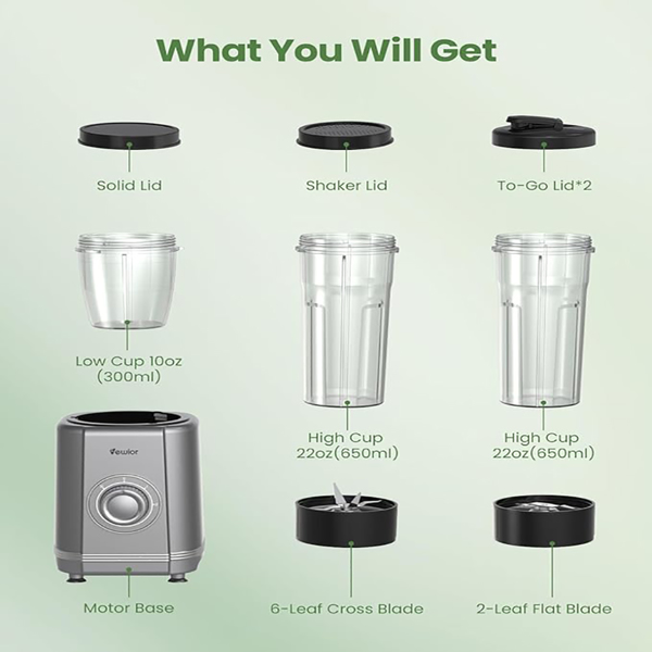 1000W Blender for Shakes and Smoothies, VEWIOR Personal Blender with 6 Blades, 22 oz * 2 BPA-Free To-go Cups, 3 Mode Controls for Kitchen (Banned by Amazon)