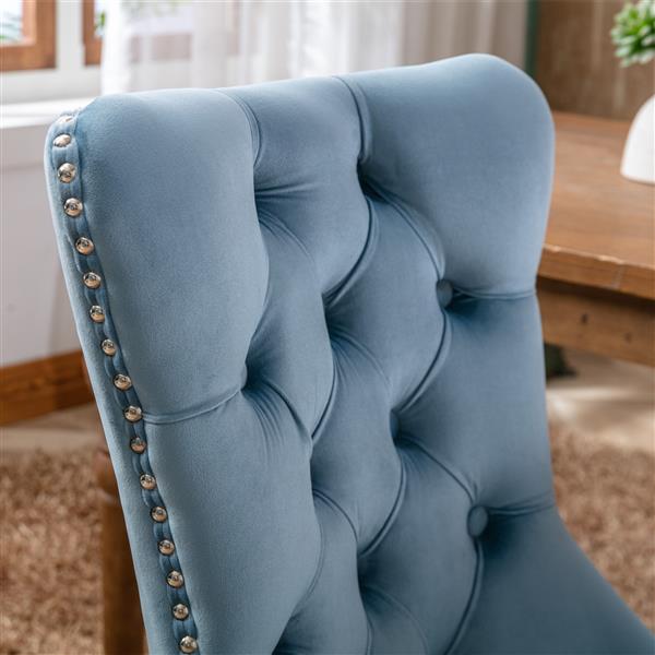 Modern, High-end Tufted Solid Wood Contemporary Velvet Upholstered Dining Chair with Wood Legs Nailhead Trim 2-Pcs Set,Light Blue