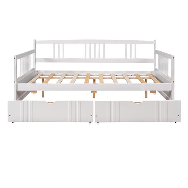 Full Size Daybed Wood Bed with Two Drawers,White