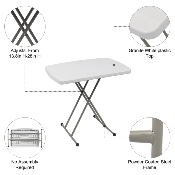 76*50*70.5cm Liftable Garden Plastic Table White