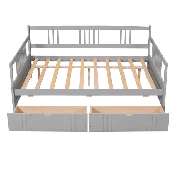 Full Size Daybed Wood Bed with Two Drawers,Gray