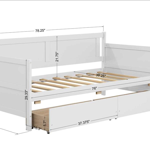 Daybed with two drawers, Twin size Sofa Bed, Two Storage Drawers for Bedroom,Living Room ,White