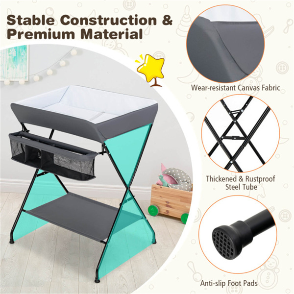 Gray Baby Storage Foldable Diaper Changing Table