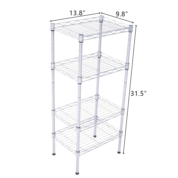 XM-207S Rectangle Carbon Steel Metal Assembly 4-Shelf Storage Rack Silver Gray