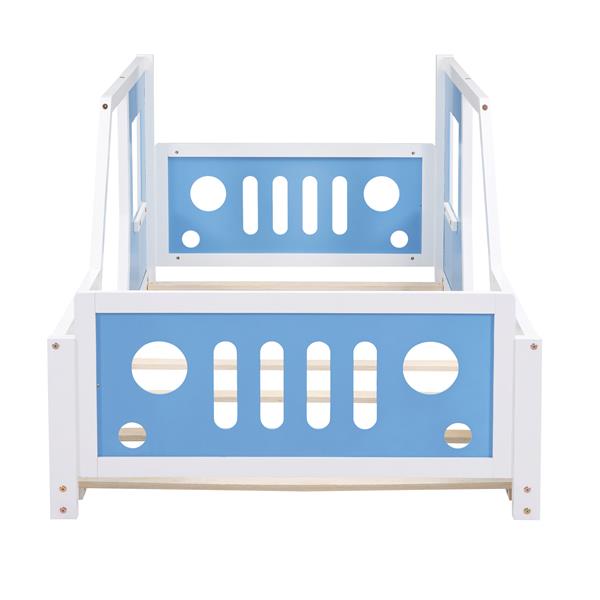 Twin Size Classic Car-Shaped Platform Bed with Wheels,Blue