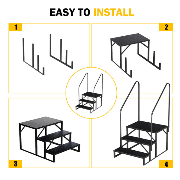 3 Step Ladder with Handrail, Swimming Pool Ladder Above Ground, 660 lb Load Capacity RV Steps with Anti-Slip Panel, Mobile Home Stairs for Reaching and Getting High, with 2 Handrails