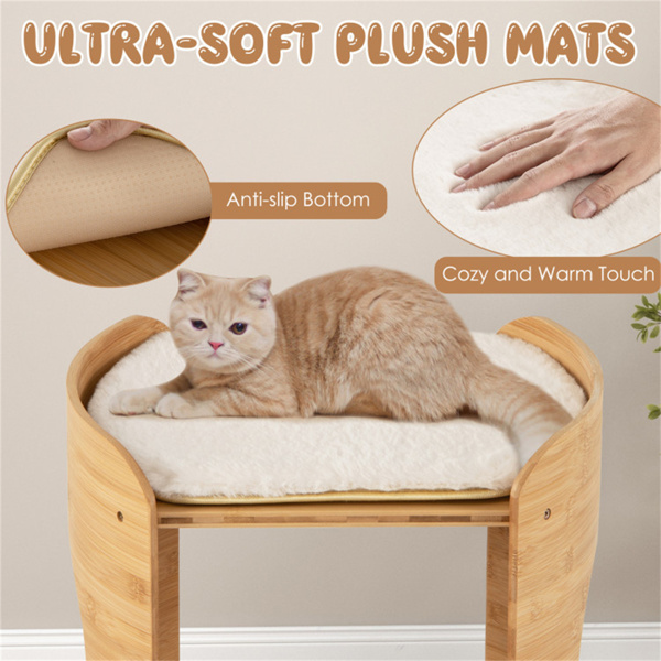 Two floors of bamboo cat bed, cat apartment with plush mat
