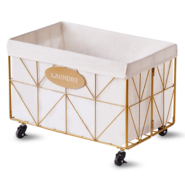 Wimarsbon Laundry Baskets,Collapsible Laundry Basket with Wheels,Removable Lined for Easy Cleaning Storage Basket,Sturdy Metal Frame for Clothes Storage for Living Room (65L-LB-Gold)