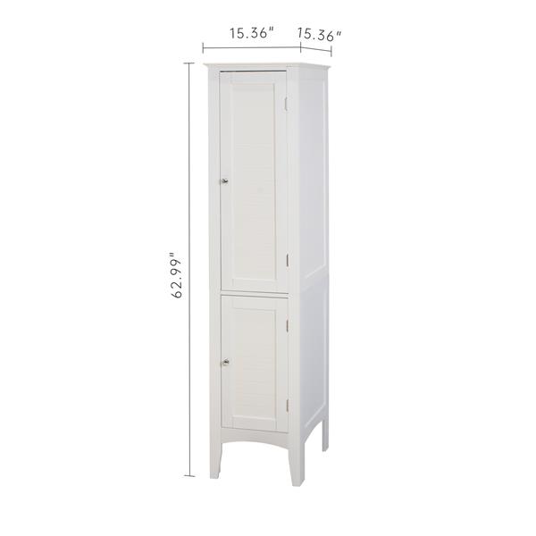 Tall Narrow Tower  Cabinet with 2 Shutter Doors 5 Tier Shelves for Bathroom, Kitchen ,Living Room ,Storage Cabinet,White