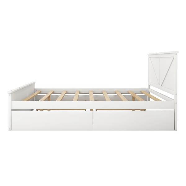 King Size Wooden Platform Bed with Four Storage Drawers and Support Legs, White