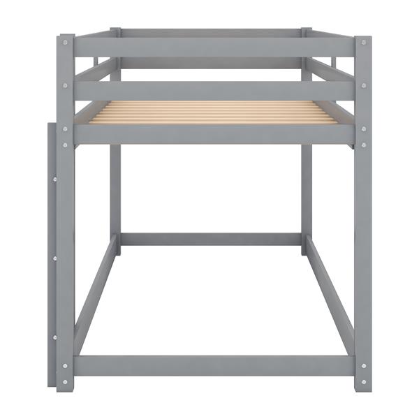 Twin over Twin Floor Bunk Bed with Ladder , Gray