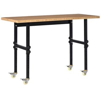 59\\" Garage Work Bench with Wheels, Height Adjustable Legs, Bamboo Tabletop Workstation Tool Table