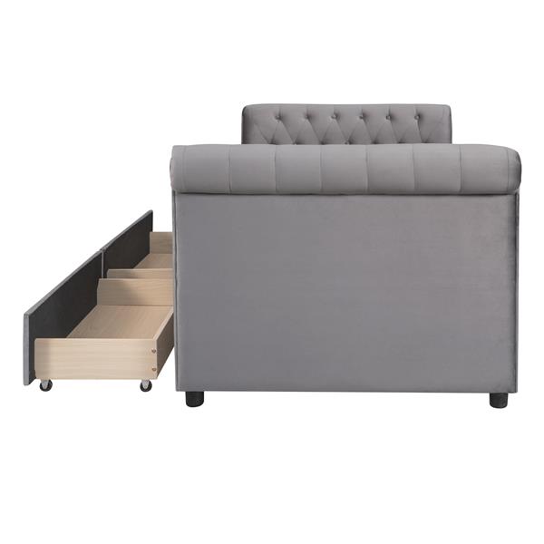 Twin Size Upholstered daybed with Drawers, Wood Slat Support, Gray