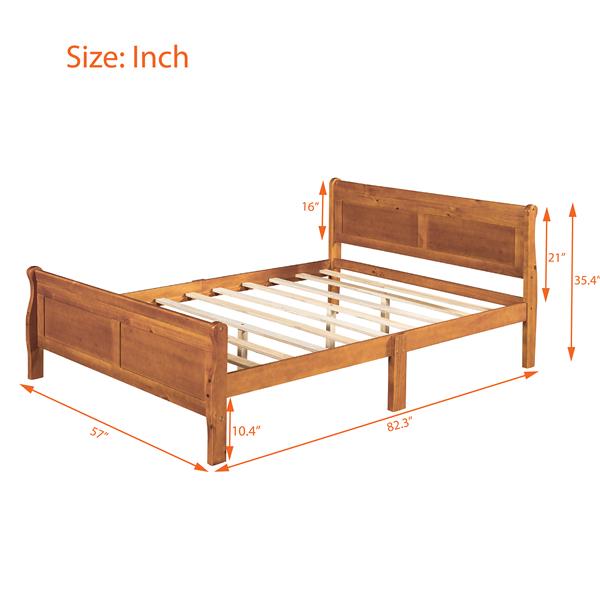 Full Size Wood Platform Bed with Headboard and Wooden Slat Support (Oak)